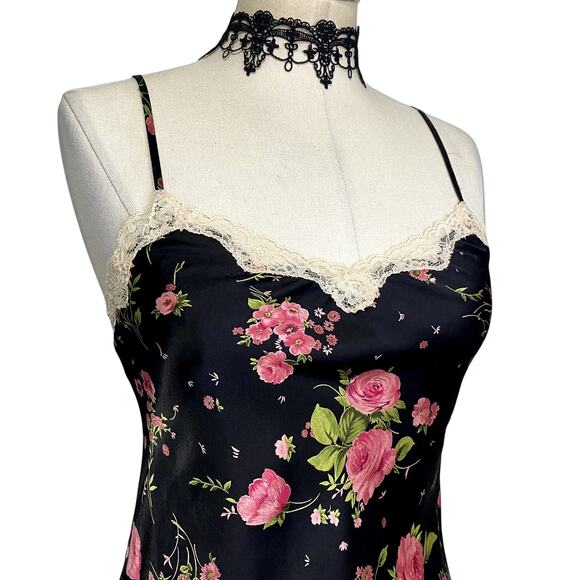 Vintage Y2k Victoria's Secret Satin Lace Floral Gothic Coquette Slip Dress - Picture 6 of 14